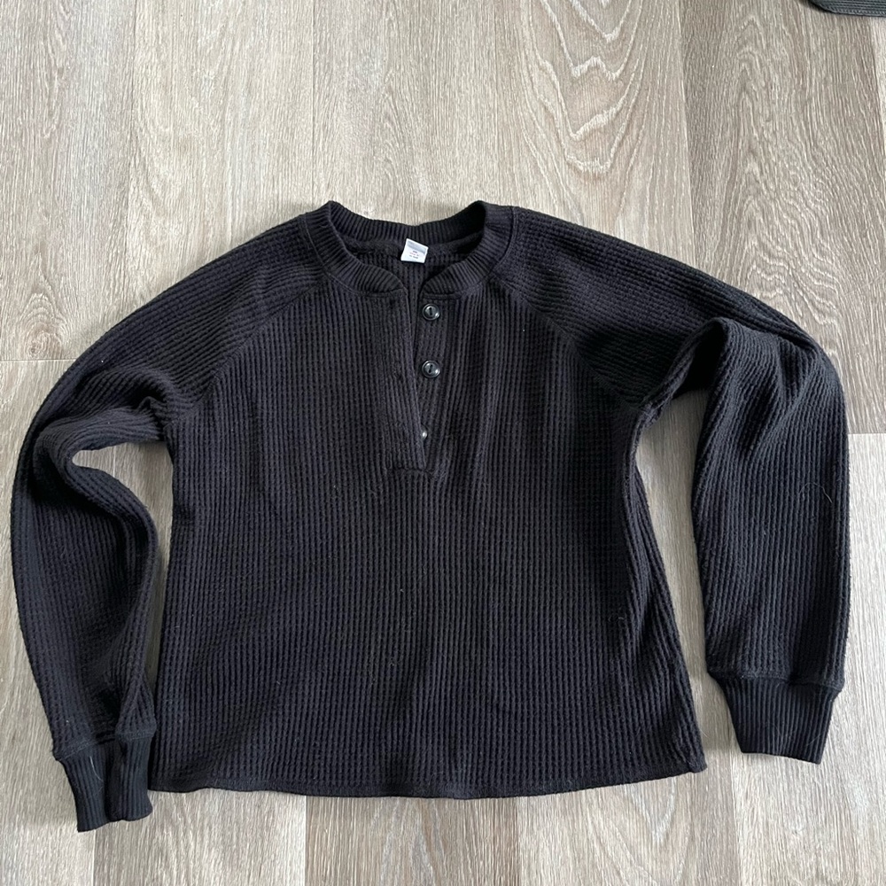 Old Navy Plush Tee Black Waffle Knit Henley Shirt Small
